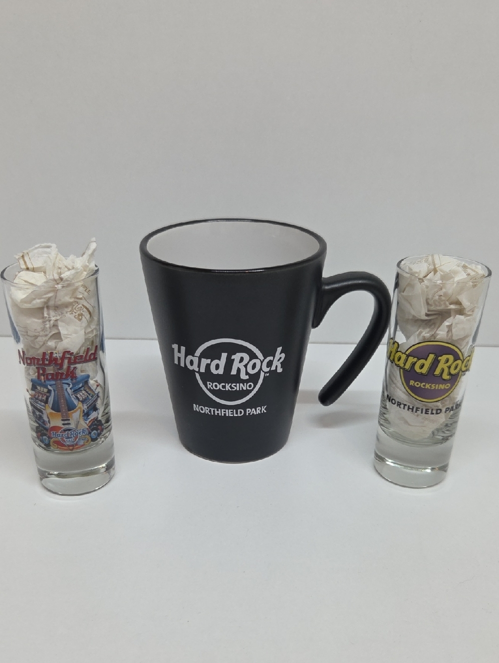 Hard Rock Cafe Black Ceramic Mug and 2 Shot Glasses Northfield Park